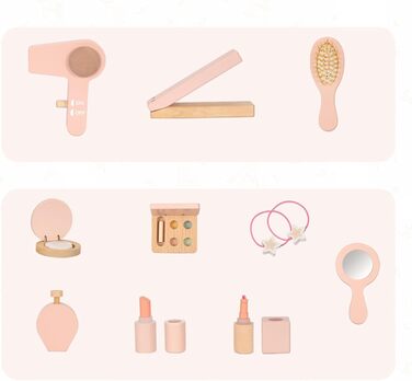 Дитячий туалетний столик OOOK для дівчаток з дзеркалом та табуретом, рожевий, з дерева