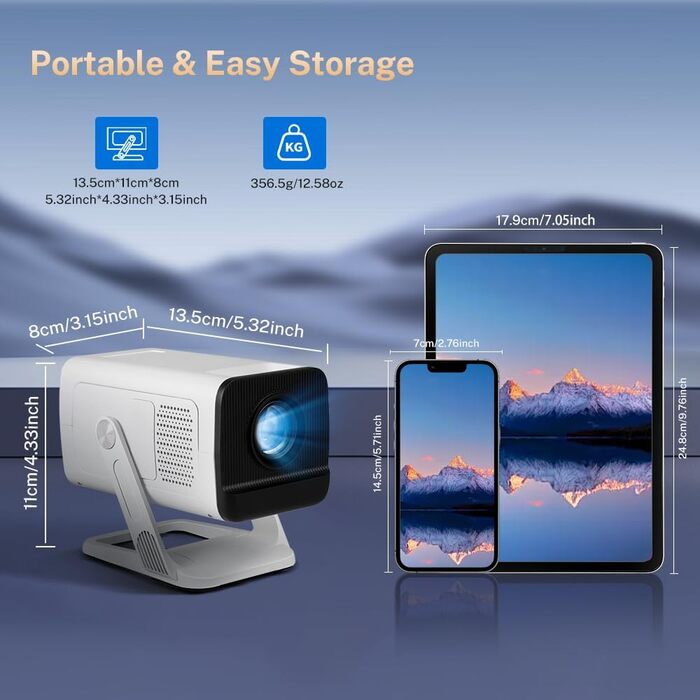 Портативний проєктор LYNCAST HY300 Pro з Wi-Fi, Bluetooth та Android 11. Підтримка 1080P/4K, поворотний на 180°, для домашнього кінотеатру та використання на відкритому повітрі (VisualCube 300 White)