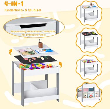 Дитячий стіл COSTWAY з 2 стільцями: дерев'яний набір 4-в-1 з полицями та ящиками для зберігання (від 3 років)