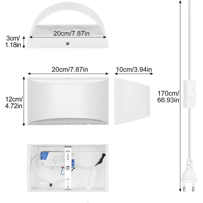 Світлодіодний Настінний Світильник Glighone з регульованою яскравістю, Сучасний світлодіодний настінний світильник потужністю 10 Вт, для ванної кімнати, вітальні, спальні, передпокою, сходів-теплий білий 3000K (Weitc)