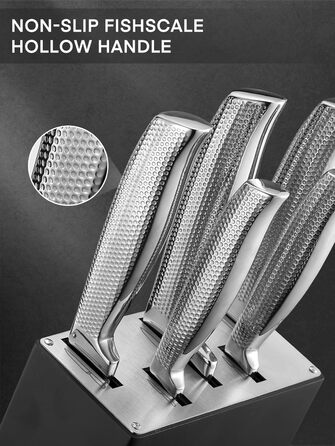 Набір ножів FOHERE 7 предметів з автозаточкою, професійний кухонний набір, з дерев'яним блоком, нержавіюча сталь, ергономічні ручки, ідеальний подарунок