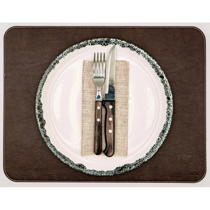 Набір столових серветок BEEFSTONE® 6 шт. з PU шкіри, двосторонні, водонепроникні, миючіся, з ефектом шкіри, 44 x 34 см (Чорно-коричневий/Бежевий)