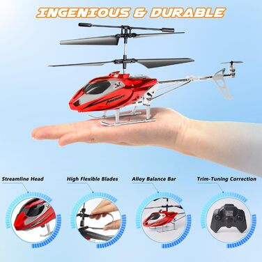 Радіокерований гелікоптер Hubschrauber 2.4G з LED підсвіткою для хлопчиків та дорослих (від 12 років), 3.5 канали, гіростабілізатор, фіксована висота, автоматичний зліт, червоний