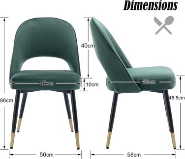 Набір з 2 м'яких крісел з велюру для вітальні та кухні. Сучасний дизайн, без підлокітників, металеві ніжки. 2 шт. (4 шт., зелений)
