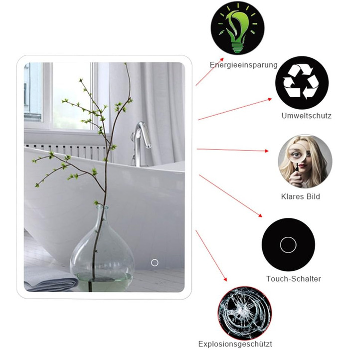 Дзеркало для ванної кімнати Kedia LED з підсвічуванням, 100x60 см та 120x70 см (білий)