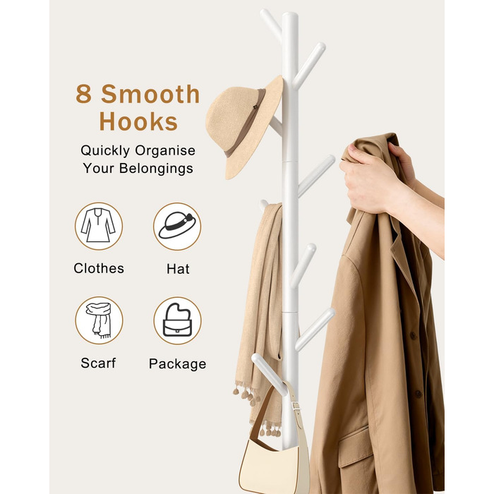 Дерев'яна вішалка для одягу Yawinhe, 180 см, 8 гачків, 3 рівня, для передпокою