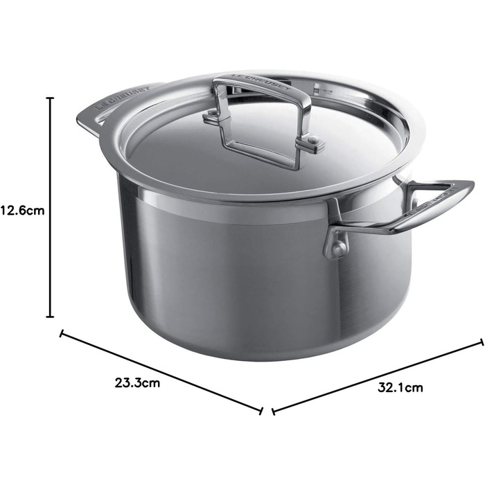 Сковорода Le Creuset з кришкою з нержавіючої сталі, 20 см, для всіх типів плит (в т.ч. індукційних) та духовки, срібна