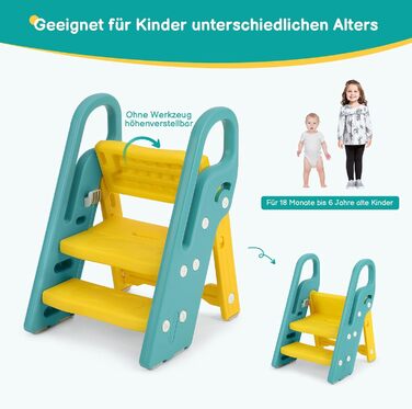 Дитячий трибуз/табурет Onasti, 2-3 сходинки, регульована висота, складаний, багатофункціональний (зелений)