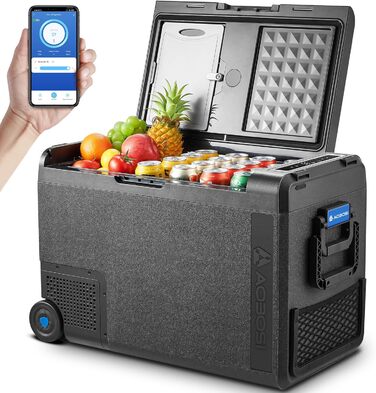Холодильник автомобільний компресорний AAOBOSI з Wi-Fi керуванням, 48L, -20°C, для авто, вантажівки, човна, кемпінгу, чорний