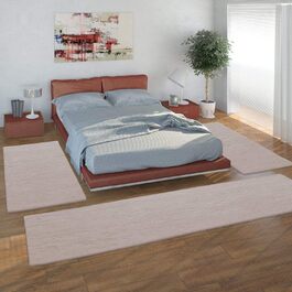 Килимове покриття для спальні з високим ворсом, що оточує ліжко зі штучного хутра, пухнасте однотонне 3 шт. , розмір 2 x 60x90 1 x 80x300, колір бежевий 2 x 60x90 1 x 80x300 бежевий