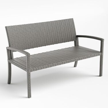 Садова лавка з поліротангу UDPATIO для тераси, балкону та саду (123x63x86 см, сіра). Міцна (до 320 кг) з спинкою та підлокітниками