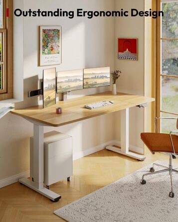 SANODESK Регульований стіл за висотою 160x70 см – Електричний столик для стоячи/сидячи з подвійним мотором, вантажопідйомність до 90 кг, ергономічне робоче місце (білий+горіх) 160 x 70 см Горіх