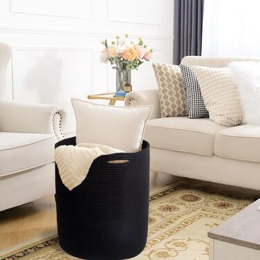 Кошик для білизни 32L з бавовни з ручками, плетений кошик для зберігання, коричневий (чорний)