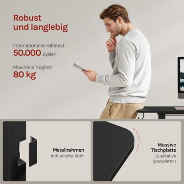 Електричний регульований по висоті письмовий стіл WOLTU з функцією пам'яті та захистом від зіткнень, комп'ютерний стіл для дому та офісу, чорний, 120 x 60 см