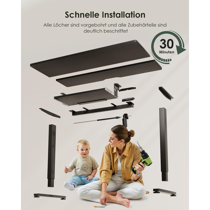 Електричний стіл OffiGo, 100x50 см, з підставкою для клавіатури, 3 режими пам'яті, для роботи та навчання, білий