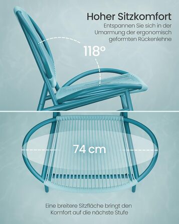 Набір садових меблів SONGMICS з ротангу (3 предмети): стіл та 2 крісла для тераси, саду, балкону, блакитний