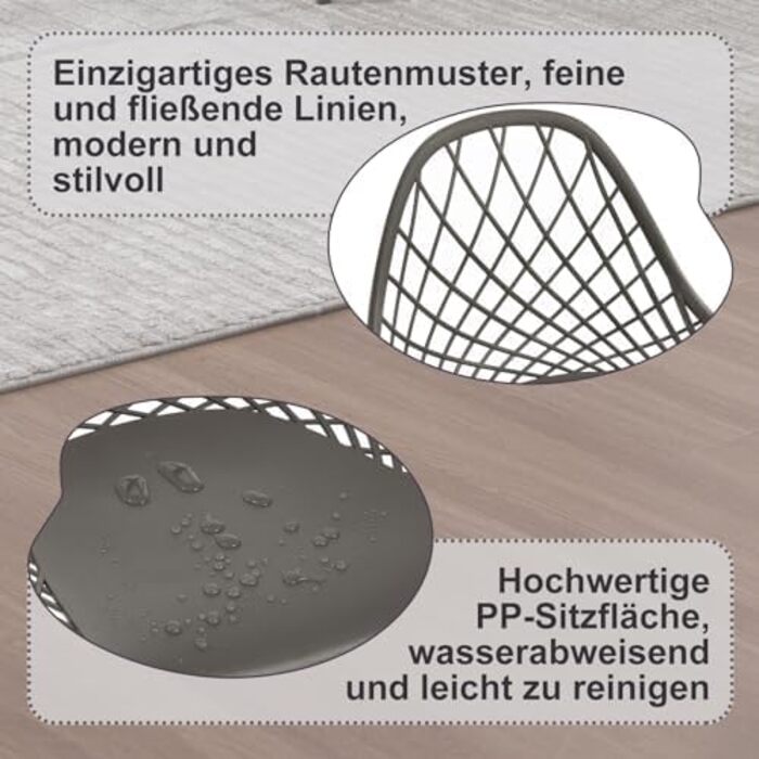 Стільці для їдальні та кухні з порожнистою спинкою, стільці для вітальні з металевими ніжками, пластикові стільці для кухні, вітальні, балкону, скандинавський сучасний стиль, білий колір, K0018EZS-4 (сірий, набір 8 шт.)