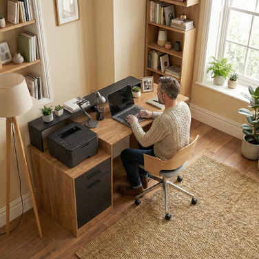 Комп'ютерний стіл з місцями для зберігання та полицями, сучасний письмовий стіл для офісу та кабінету, 140 см, дуб