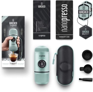 WACACO Nanopresso: портативна кавомашина еспресо, S-чохол, оновлена версія Minipresso, ручна кавомашина для подорожей (80 мл, колір арктичний блакитний)