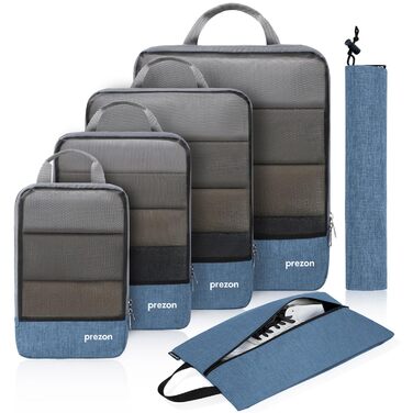 Набір компресійних органайзерів для одягу в подорожі (6 шт), стискаючі пакувальні куби для валізи та рюкзака, синій колір