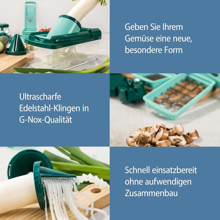 Genius Nicer Dicer Fusion Smart Julietti - Багатофункціональний набір для нарізки овочів та фруктів, 16 частин, зелений