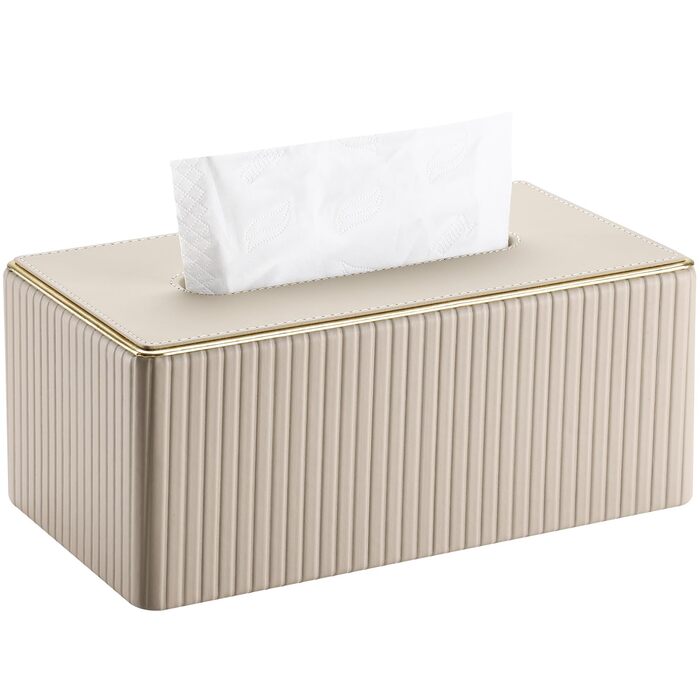 Склянка для серветок KINGFOM з золотим краєм, з PU шкіри, для вітальні, ванної кімнати та офісу (Бежева, прямокутна)