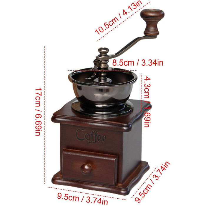 Ручна кавомолка Burr - Маленька дерев'яна кавомолка, антикварна ручна кавомолка з чавуну (50 символів)
