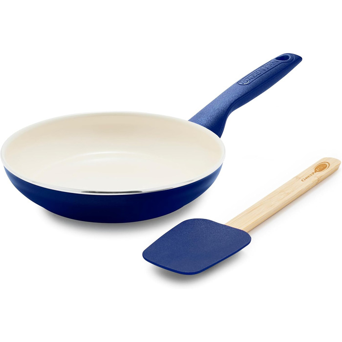 GreenPan Rio: Сковорода з антипригарним покриттям Ceramic Nonstick 20.3 см + Силіконовий шпатель, Soft Grip, PFAS-free, для плити та духовки, блакитний