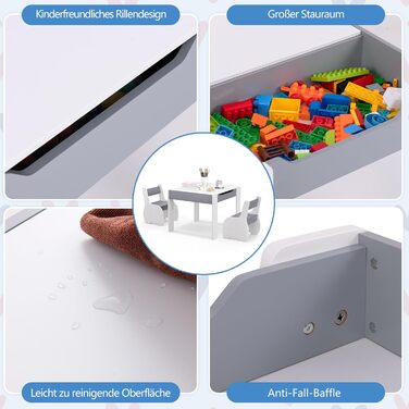 Детский стол со стульями COSTWAY 3 в 1, деревянная мебель для детей 3+, светло-серый, со съемной столешницей и местом для хранения
