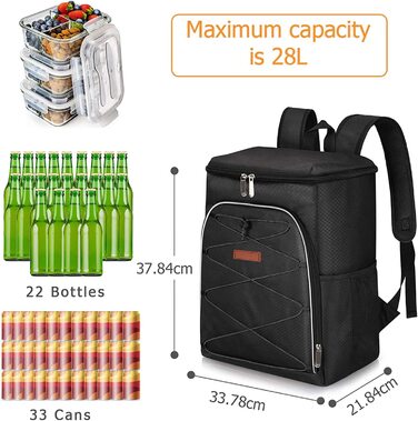 Сумка-холодильник, сумка-холодильник для пікніка, Термальна сумка, сумка для ланчу, ізольований холодильник, транспортування продуктів для офісу, роботи, кемпінгу, подорожей, сумка для морозива, складна складна (33.8 * 21.8 * 37.8 см, чорний)