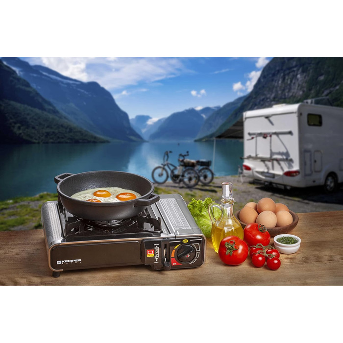 Газовий нагрівач KEMPER Nomade з нержавіючої сталі, 1900 Вт, Piezo-запалювання, подвійний захист, у кейсі