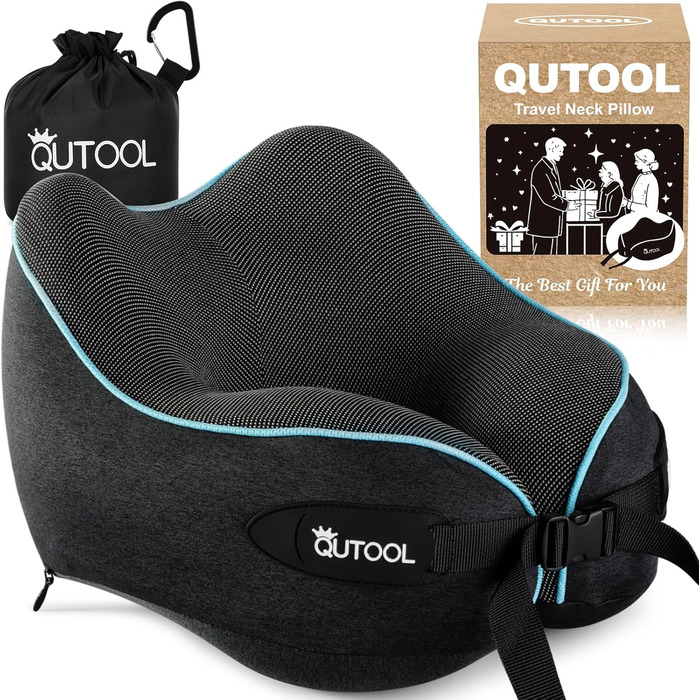 Подушка для шиї у літак з Memory Foam, регульовані ремені, дихаючий чохол, підтримка шиї для подорожей (літак, авто, поїзд). У комплекті: чохол для зберігання з гачком