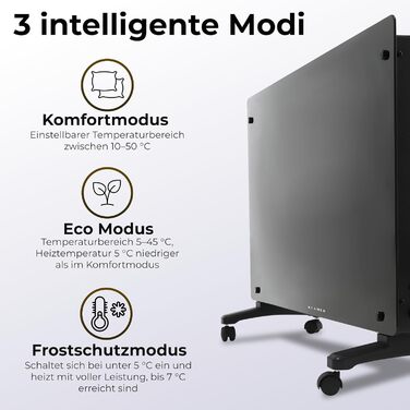 Konvektor KLAMER Pro 2500W з Wi-Fi, керуванням через додаток та таймером, ECO-режим, захист від замерзання, LED-дисплей, захист від перегріву, для дому та спальні, настінний/підлоговий, білий/чорний