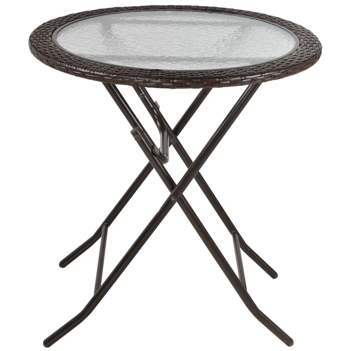 Розкладний стіл Outsunny Camping Table круглий Ø68 см з ротанговим декором і міцною сталевою рамою, ідеально підходить для саду та пікніка