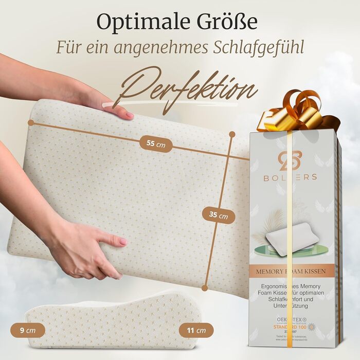 Ортопедична подушка Bolters з Memory Foam для шиї – проти болю в шиї. Зручна для тих, хто спить на боці та на спині. Дихаюча, знімний чохол, форма стабільна. Рейтинг – 1,1