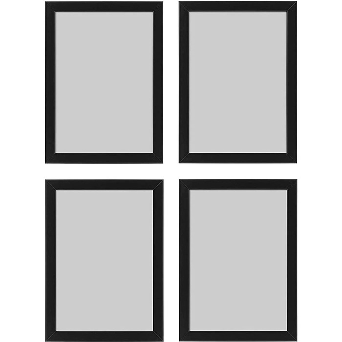 Рамка для картин Ікеа Фіскбо, формату А4, 21 х 30 см, Чорна, 4 шт., картон, ДВП, фольга, полістирол, акрилова фарба, картон
