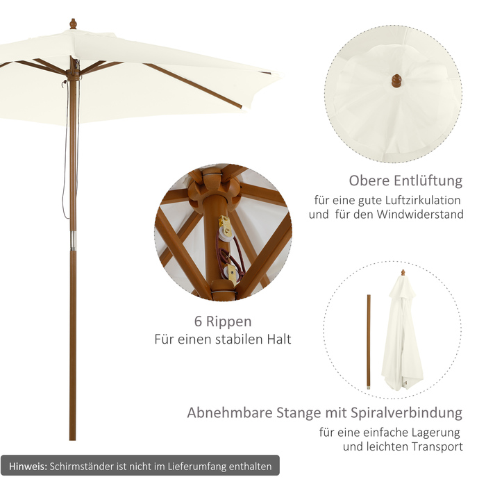 Садова парасолька Outsunny Parasol 2,5 м Ø 3-ступеневий захист від сонця з бамбука та поліестеру білого кольору для саду та патіо