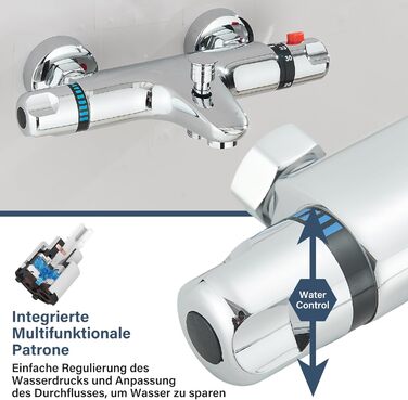 Змішувач для ванни з термостатом, настінний монтаж, хром. Змішувач для ванни та умивальника для ванної кімнати
