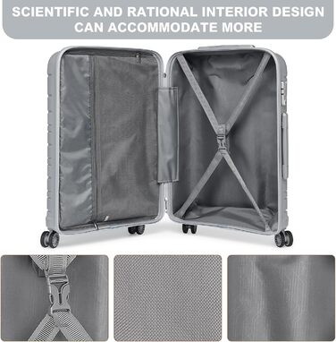 Валіза KONO з TSA-замком та 4 обертовими колесами, набір валіз 3 шт. (білий, сірий)