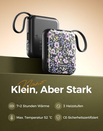 Електричні грілки для рук OCOOPA 2 шт., багаторазові, 4000mAh, USB, 3 режими нагріву, до 52°C, подарунок на Новий рік, для зими, катання на лижах, подорожей та активного відпочинку, UT5 Nano Wiesengeflüster (Ocoopa x Künstleredition) (Ocoopa x Künstleredi