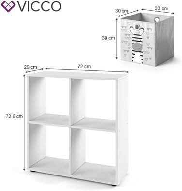 Дитяча полиця Vicco Tetra, біла, 72 x 72,6 см з 4 відкидними коробками (сірий/синій) Білий 4 відділення Розкладні коробки сірий, синій