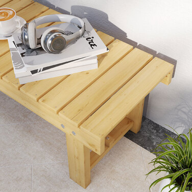 Садова лавка Outsunny 2-місна з масиву дерева, водонепроникна та міцна, 110 x 38 x 35 см, стійка для балкона, саду та тераси, натурального кольору