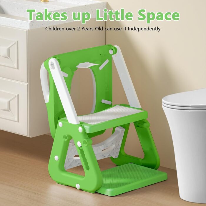 Дитяче сидіння на унітаз зі сходинками 2-в-1: з м'яким сидінням, регульована висота, складаний тренажер для привчання до туалету, нековзне покриття