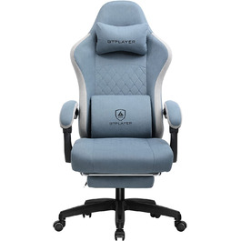 Ігрове крісло Gtplayer ергономічне ігрове крісло робоче крісло з тканинною поверхнею, пружинними подушками сидіння, що з'єднують підлокітниками, з підставкою для ніг Світло-блакитний Світло-блакитний лляної