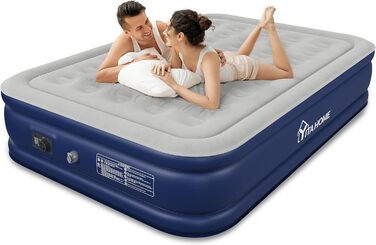 Надувний матрац YITAHOME самонадувний 2 особи, надувне ліжко з вбудованим електричним повітряним насосом, надувне ліжко з матрацом із сумкою для зберігання для гостьового ліжка для кемпінгу, 300 кг МАКС., 203 x 152 x 46 см (стиль A, синій сірий)