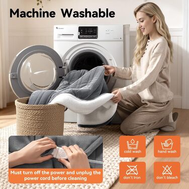 Електрична гріюча ковдра з автовимкненням, 9 зон нагріву, 200x180 см, таймер 1-9 год з функцією пам'яті, швидкий нагрів, рівномірний розподіл тепла, двостороння фланель та штучне хутро