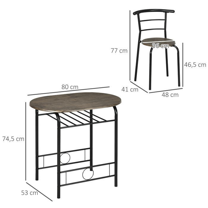 HOMCOM Bistro-Set обідній стіл/кухонний стіл з кріслами, 1 стіл, 2 крісла, 80 см x 53 см x 74,5 см, Чорний | Aosom