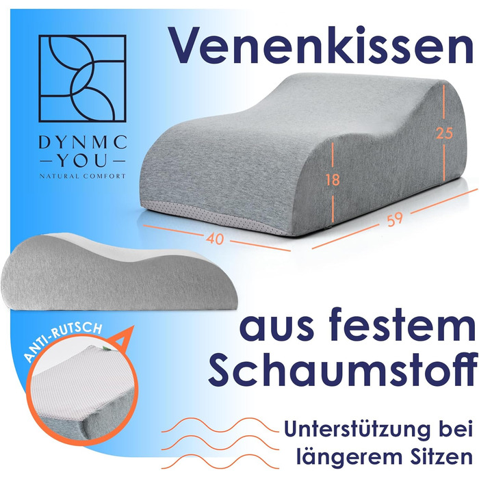Подушка для ніг DYNMC: ергономічна підтримка ніг, опора для ніг, опора для ніг для дорослих, сертифікат Oeko-Tex, XL (25 см)