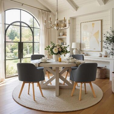 Обідні крісла Bekrvio (2 шт.) - обертаються, з підлокітниками, жовті, сірі, дерев'яні