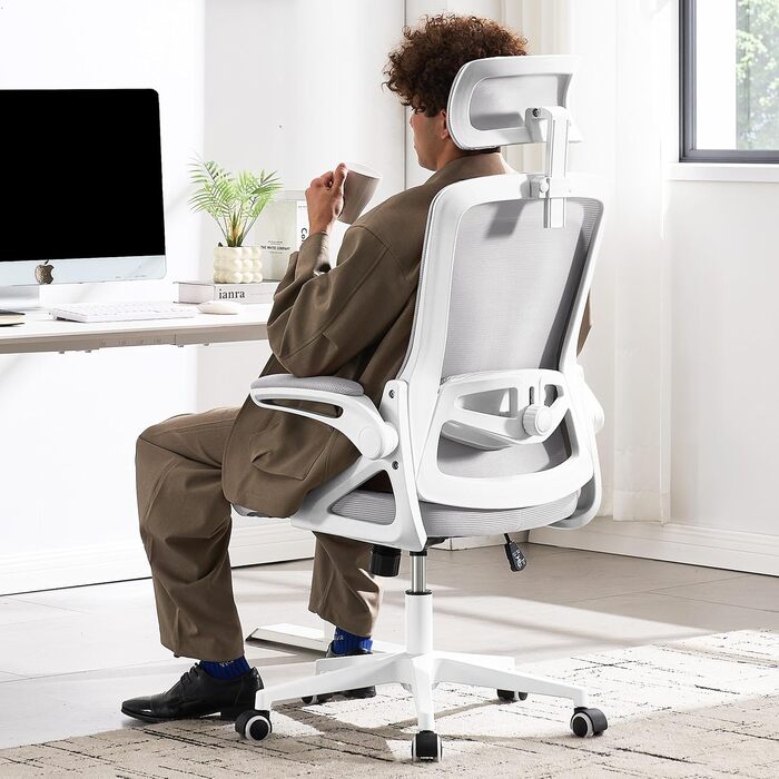 Ергономічне крісло для офісу Fizzin з регульованою поперековою підтримкою, дихаюча сітка, потовщене сидіння, зручне для дому та офісу (Рожевий, Сірий)